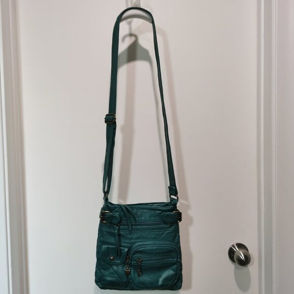 Aqua/Brass Faux Leather Crossbody EUC #245 - Picture 2 of 16